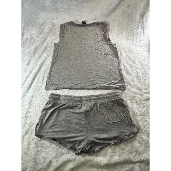 Bebe Sleepwear Women's XL Gray Shirt and Shorts Lounge Set W/ Bling and Lace NWT - Picture 2 of 10